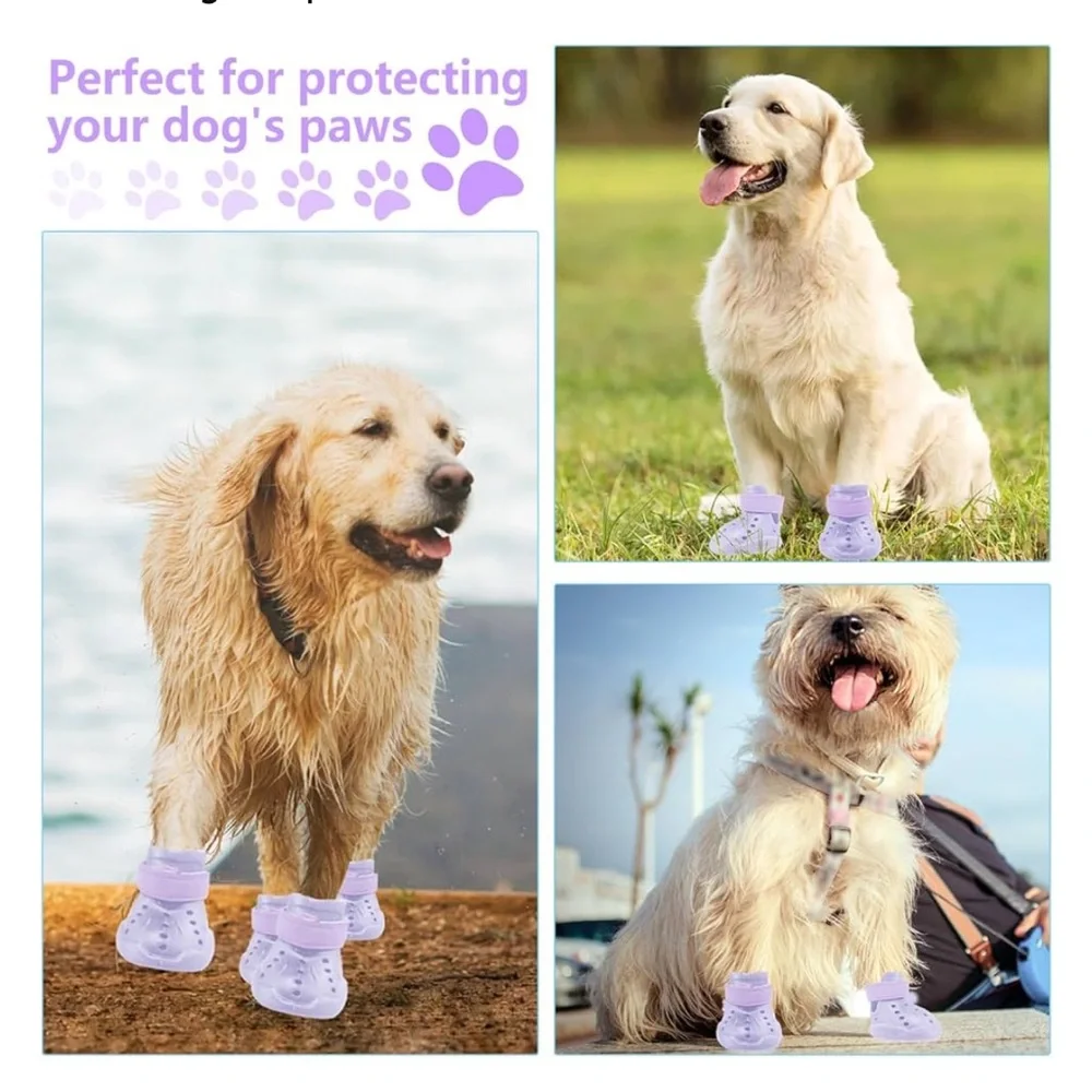 Lavender Dog Boots for Large Dogs - Adjustable Protective Paw Covers